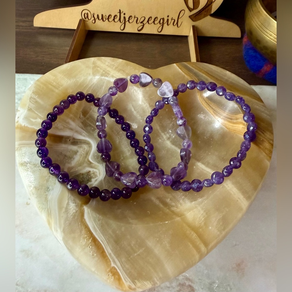 Purple Amethyst Heart Bracelet Stack Sweetheart Bundle